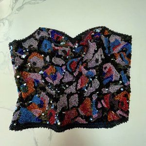 ❌SOLD❌ Oleg Cassini Vintage Beaded Sequin Strapless Bustier 100% silk top
